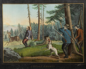 Lot 351, Auction 3/19/2026: Henry Schile Hand Colored Litho "Sunday Sports" (1874)