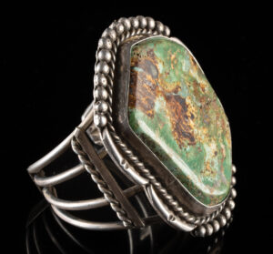 Lot 266, Auction 3/19/2026: Navajo Large Turquoise & Sterling Silver Cuff Bracelet