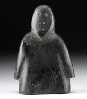 Lot 277, Auction 3/19/2026: Inuit Soapstone Figural Carving, Signed in Inuktitut