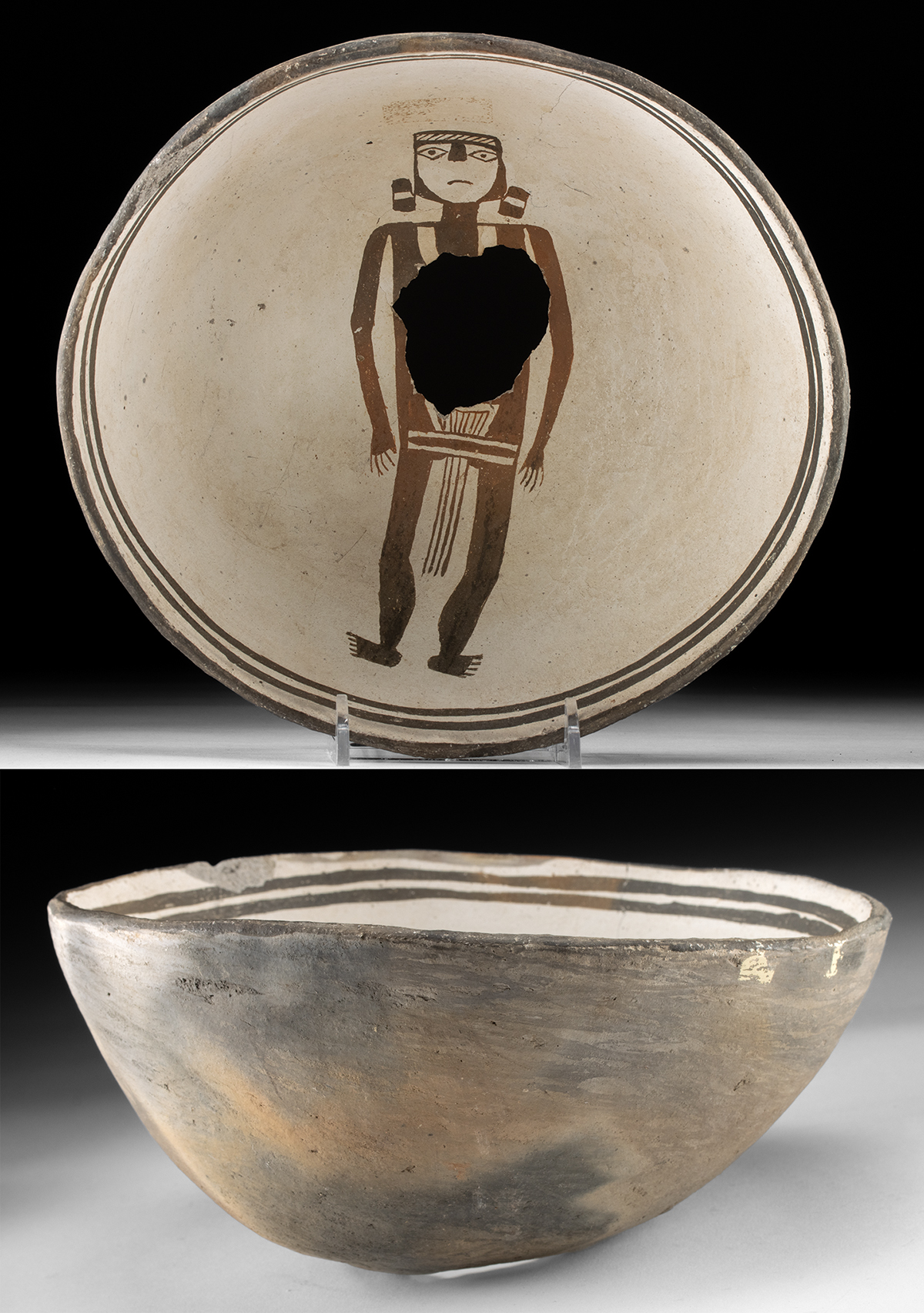 Choice Mimbres Rare Woman Figure Pottery Bowl