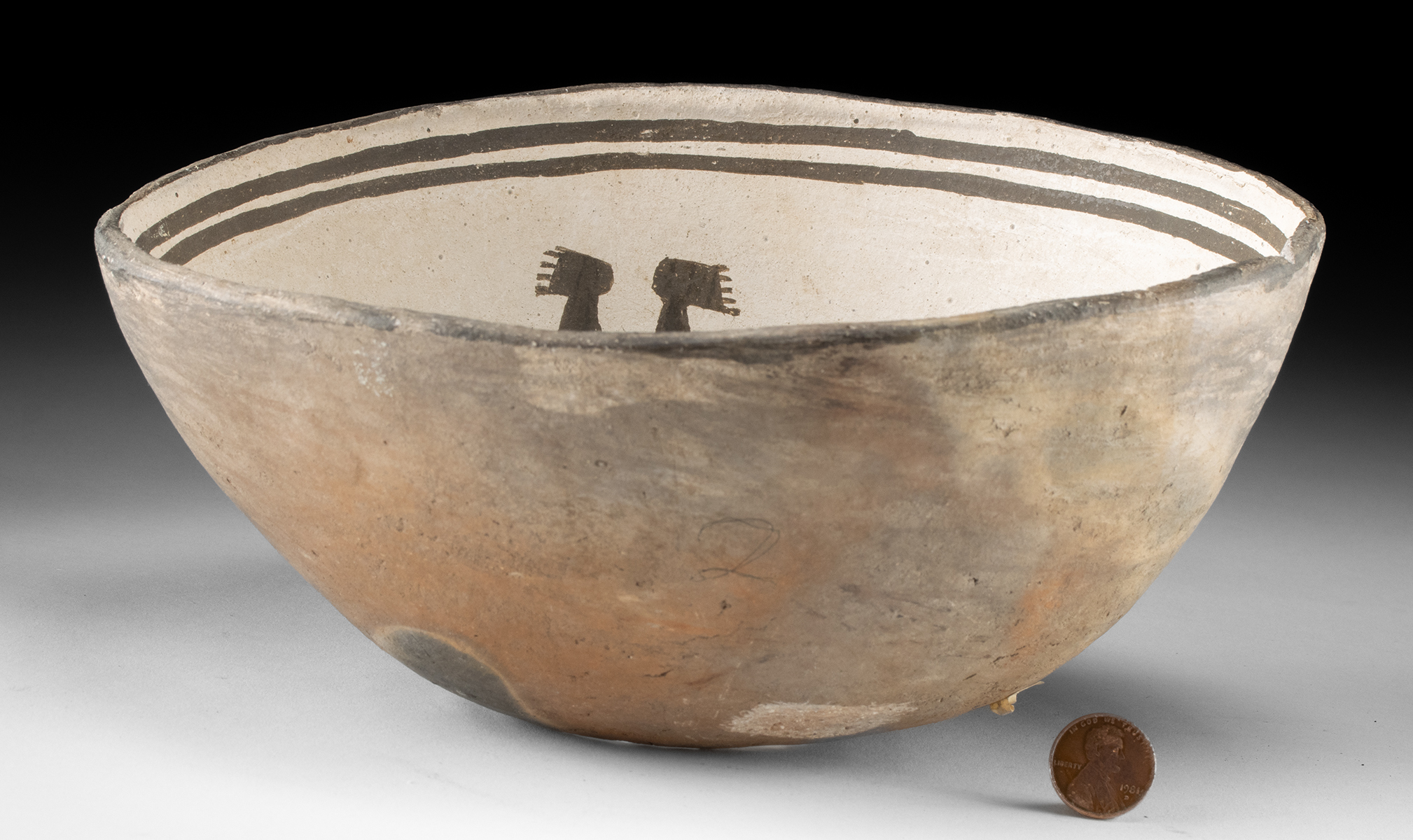 Choice Mimbres Rare Woman Figure Pottery Bowl - Image 3