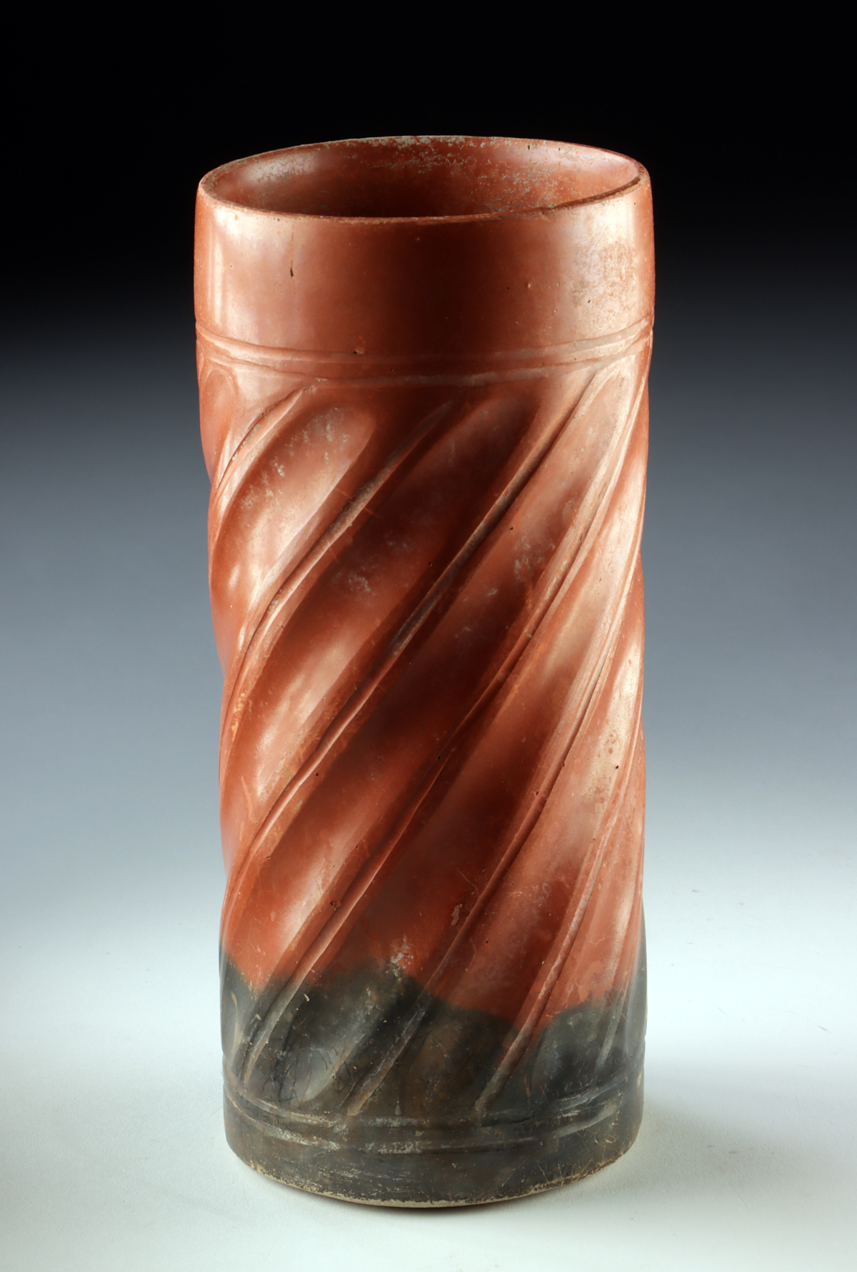 Maya Pottery Cylinder Vase with Diagonal Fluting