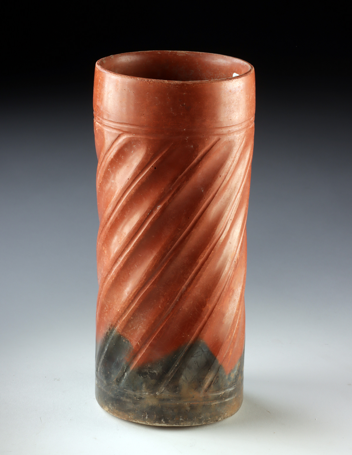 Maya Pottery Cylinder Vase with Diagonal Fluting - Image 3
