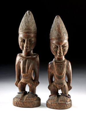 Lot 98, Auction 4/20/2026: Matched Pair of Nigerian Ibeji Wood Twin Figures