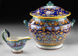 Lot 252, Auction 4/20/2026: Large Italian Deruta Maiolica Tureen & Gravy Boat