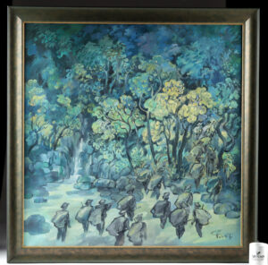 Lot 267, Auction 4/20/2026: 20th C. Painting of Soldiers Marching through a River