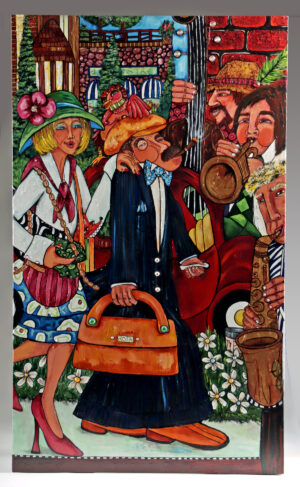 Lot 316, Auction 4/20/2026: Lg Kelly Heck Mixed Media - Street Scene w/ Musicians