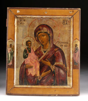 Lot 227, Auction 4/3/2026: 19th C. Gilt & Silvered Three-Handed Mother of God Icon