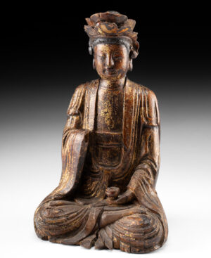 Lot 186, Auction 4/20/2026: 18th C. Chinese Qing Gilt Wood Statue of Guanyin