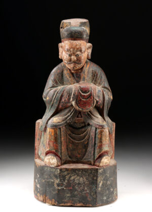 Lot 170, Auction 4/3/2026: 18th C. Chinese Qing Wood Wealth God - Offering Bag