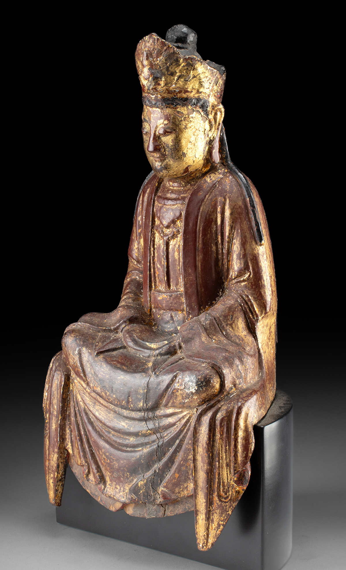 Lot 103, Auction 4/12/2026: 18th C. Chinese Gilt & Lacquered Wood Seated Guanyin - Image 3
