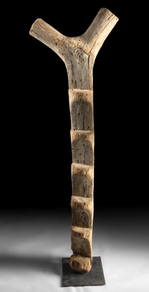 Lot 89, Auction 4/20/2026: Massive African Dogon Wood Ladder - Steps & Forked Top