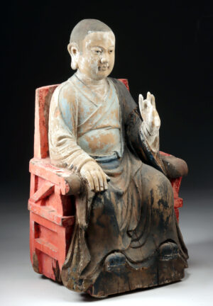 Lot 163, Auction 4/3/2026: 17th C. Chinese Seated Lohan, Glass Eyes & Shunya Mudra