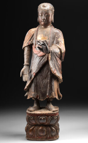 Lot 98, Auction 4/12/2026: 17th C. Chinese Ming Wood Standing Amitabha Buddha