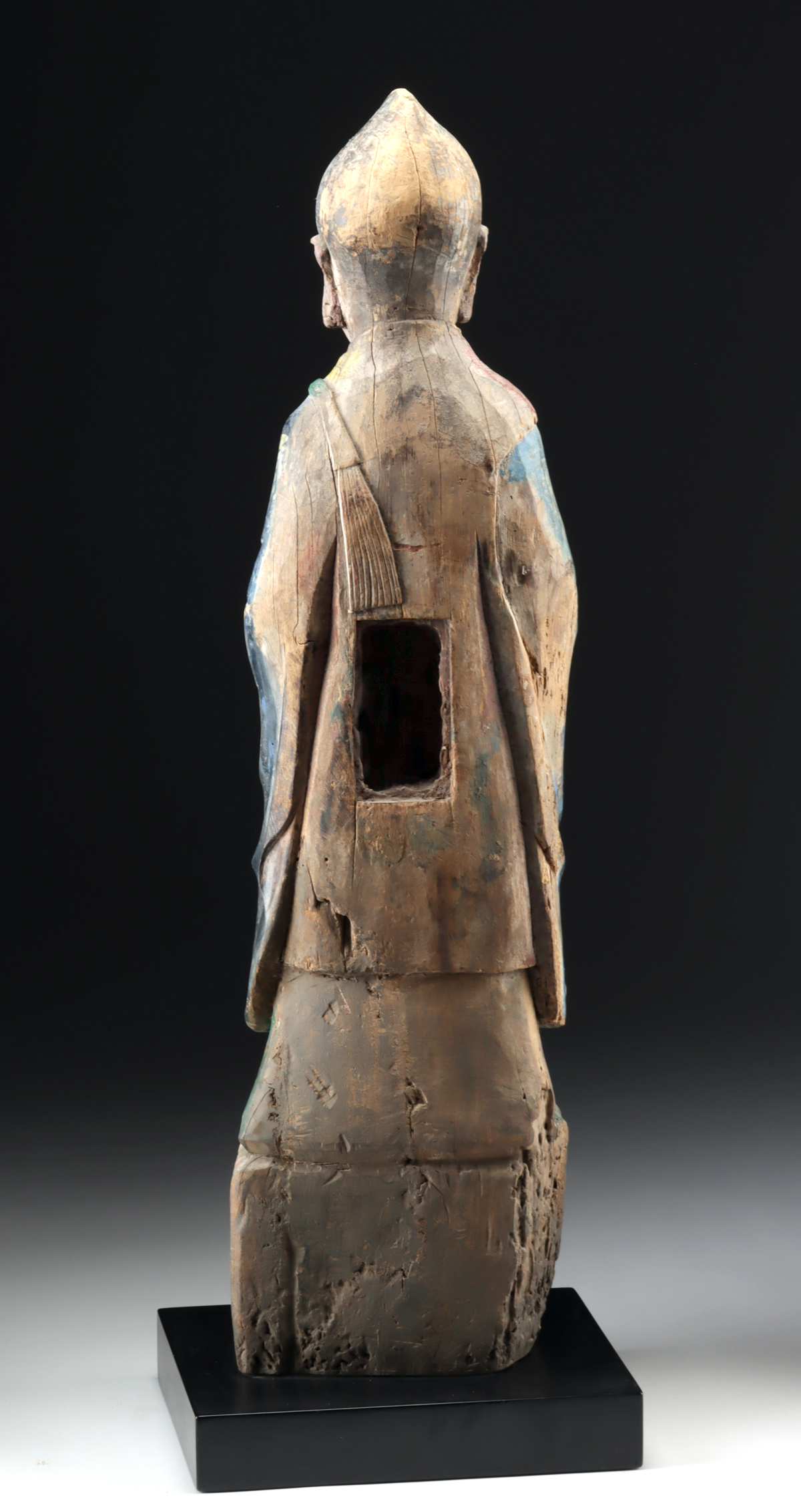 Lot 101, Auction 4/12/2026: 19th C. Chinese Qing Wood Standing Monk w/ Glass Eyes - Image 4