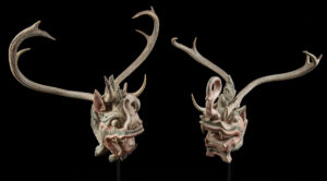 Lot 208, Auction 4/20/2026: 19th C. Burmese Pyinsarupa Temple Guardians w/ Antlers