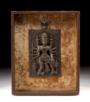 Lot 160, Auction 4/3/2026: Framed Indian Hindu Shaivite Copper Panel of Virabhadra