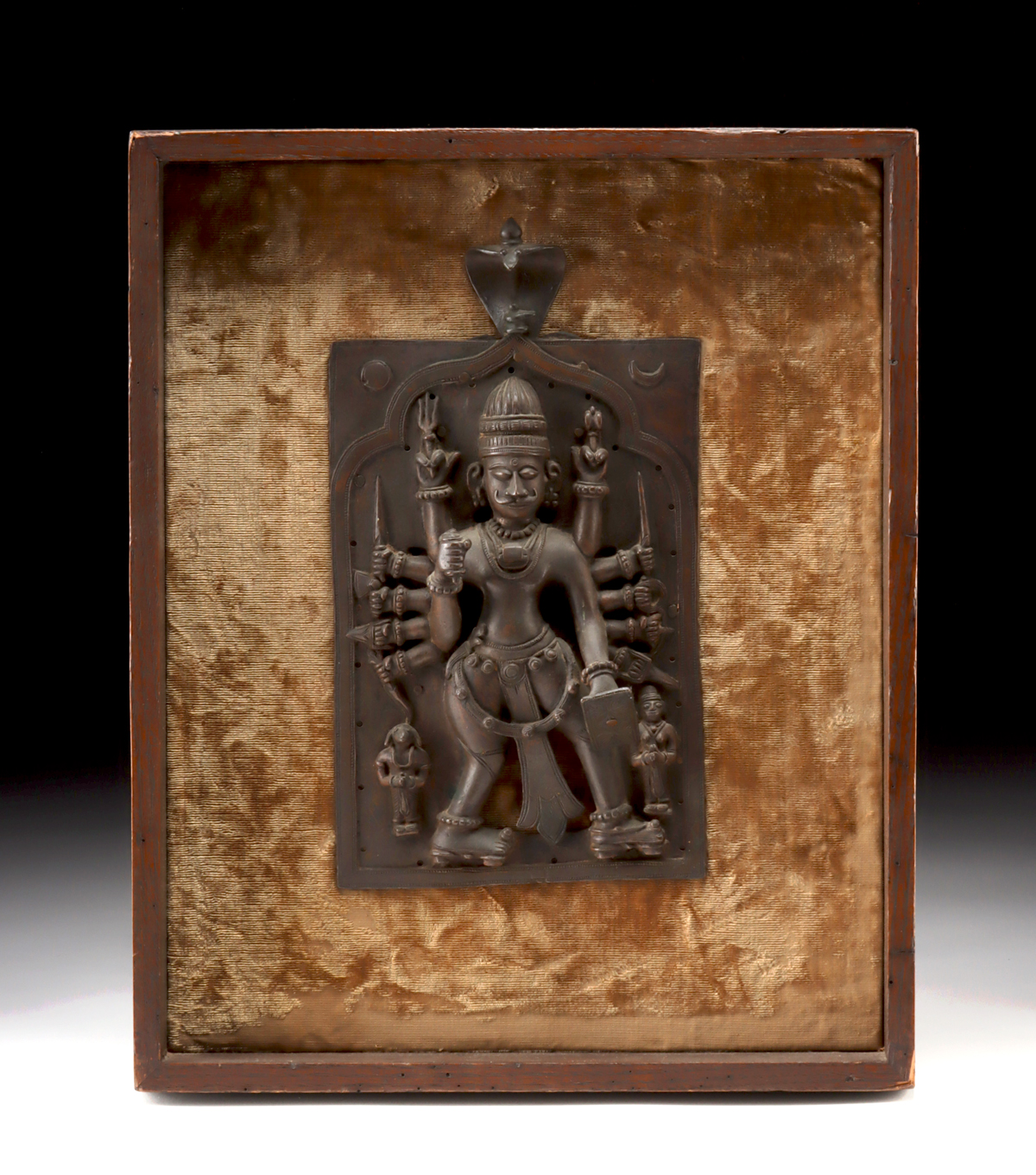 Lot 160, Auction 4/3/2026: Framed Indian Hindu Shaivite Copper Panel of Virabhadra