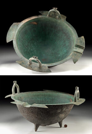 Lot 95, Auction 4/12/2026: Islamic Khorassan Bronze Tripod Cauldron w/ Handles