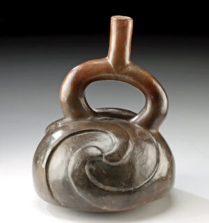 Lot 68d, Auction 4/12/2026: Moche Pottery Stirrup Vessel w/ Swirls - TL Tested