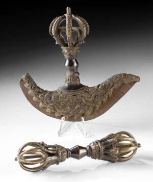 Lot 97d, Auction 4/12/2026: Himalayan Buddhist Ritual Brass Dorje & Kartika Knife