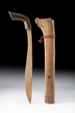 Lot 107, Auction 4/20/2026: 19th C. Malayan Parang Jungle Knife w/ Wooden Sheath