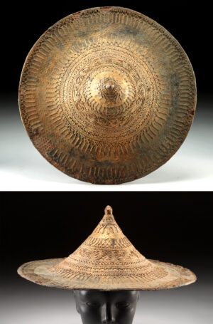 Lot 188, Auction 4/3/2026: Thai Dance Hat - Coppered Lacquer, Raised Gesso Motifs