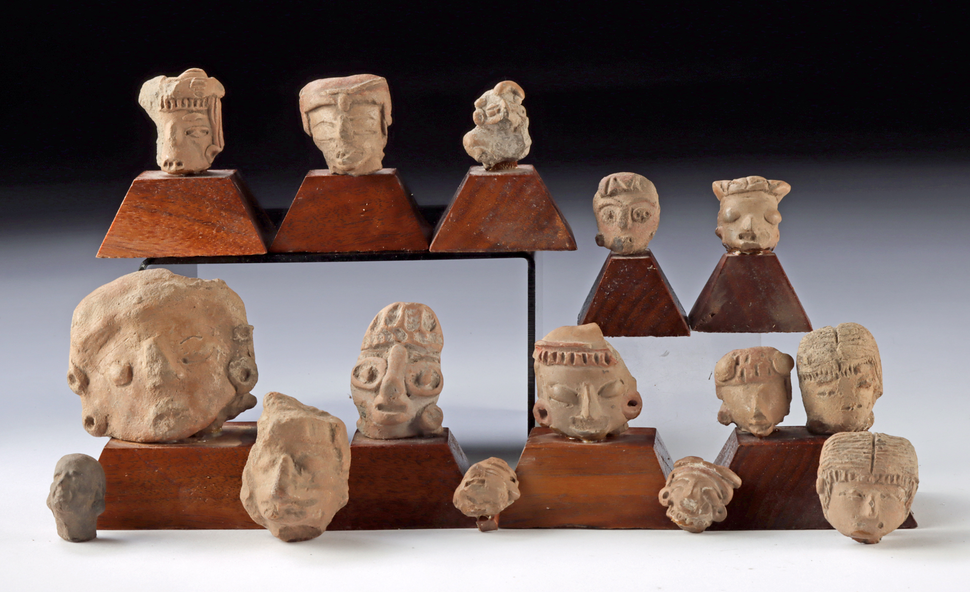 Lot 65b, Auction 4/12/2026: 15 Pre-Columbian Pottery Heads - Mexico to Ecuador