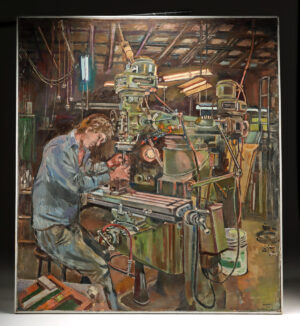 Lot 156, Auction 4/12/2026: Edith Kramer Painting - Man in a Machine Shop (1955)