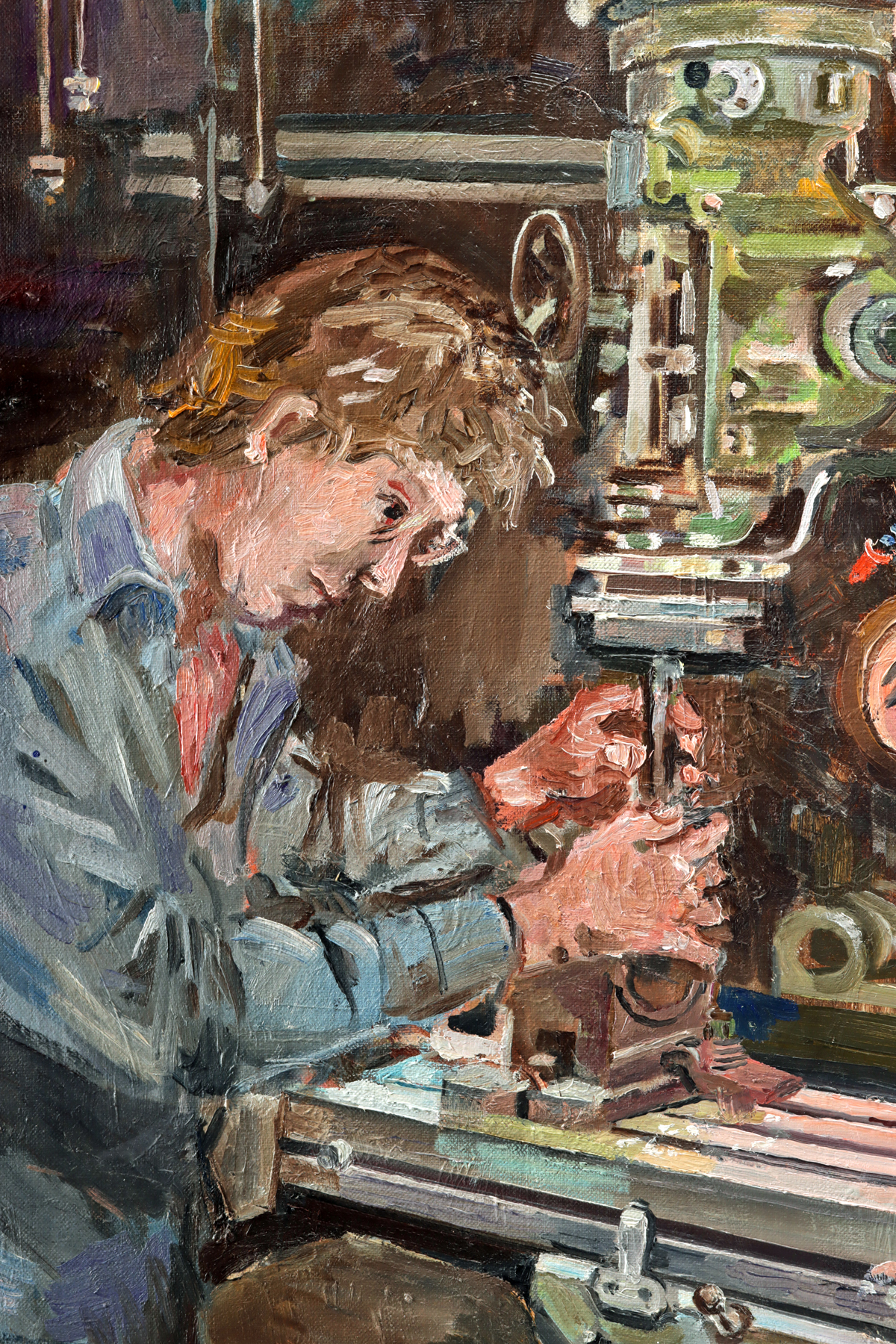 Lot 156, Auction 4/12/2026: Edith Kramer Painting - Man in a Machine Shop (1955) - Image 3