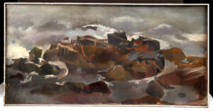 Lot 236, Auction 4/3/2026: Edith Kramer Painting "Rock & Sea, Cranberry" (1968)