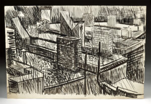 Lot 237a, Auction 4/3/2026: Edith Kramer Ink Drawing "Rooftops in the Rain" (1945)