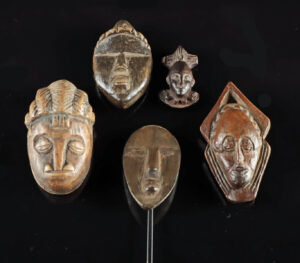 Lot 74b, Auction 4/12/2026: Five Miniature West African Wood Face Masks - Dan Ma Go