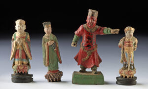 Lot 107a, Auction 4/12/2026: Four Chinese Qing Painted & Gilt Wood Figures
