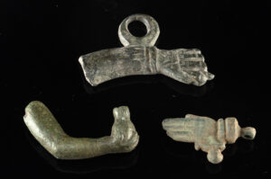 Lot 155b, Auction 4/20/2026: Roman Manus Fica, Pomegranate, and Bronze Hand Pendants