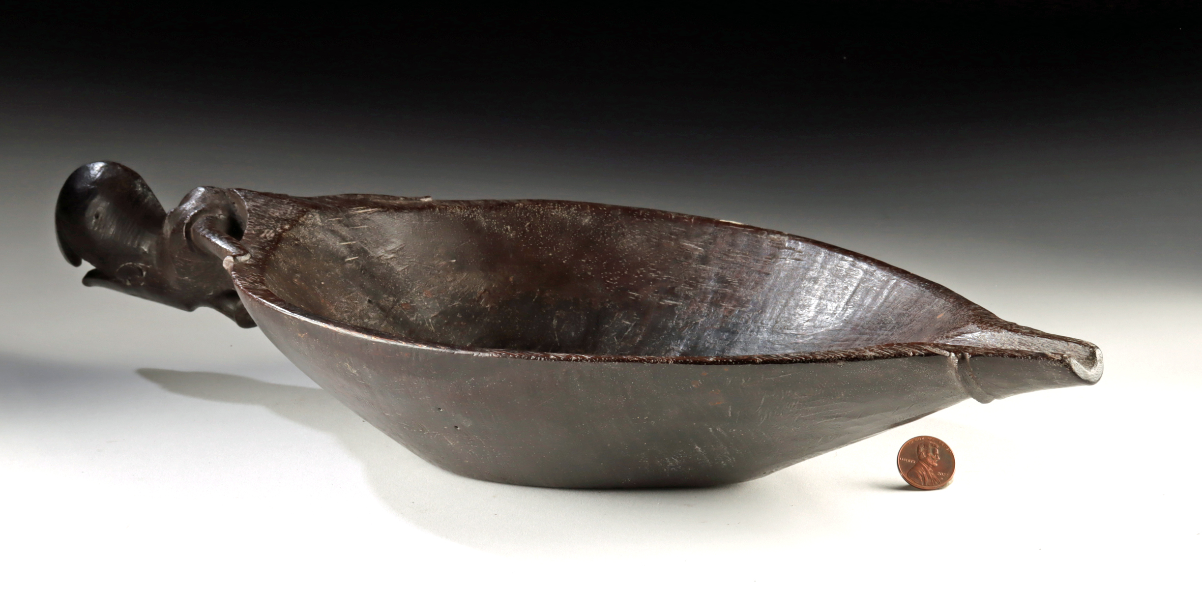 Lot 116b, Auction 4/12/2026: Dayak Ironwood Bowl w/ Hornbill Shaped Handle - Image 3