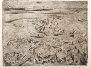 Lot 238, Auction 4/3/2026: Edith Kramer Lithograph - Ocean & Rocks, Maine (1962)