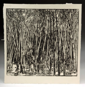 Lot 238b, Auction 4/3/2026: Edith Kramer Woodcut - Vermont Woods (1972)