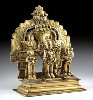 Lot 96a, Auction 4/12/2026: 18th C. Indian Brass Shrine - Virabhadra, Daksha & Sati