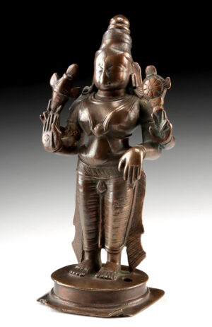 Lot 96, Auction 4/12/2026: 17th C. Indian Copper Vishnu Murti, Heavy Ritual Wear!