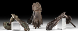 Lot 241, Auction 4/20/2026: Three Victorian Iron Hand & Ball Door Knockers