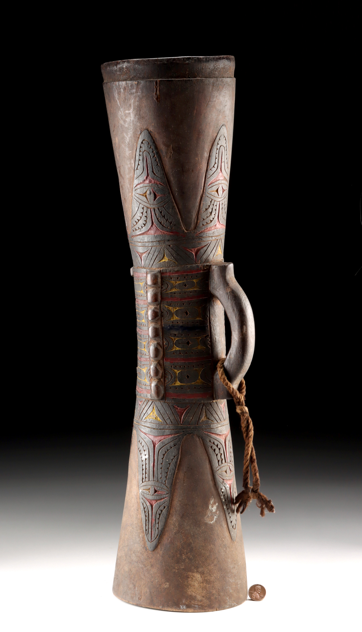 Lot 115c, Auction 4/12/2026: Papua Wood Kundu Drum Polychrome Geometric Decoration