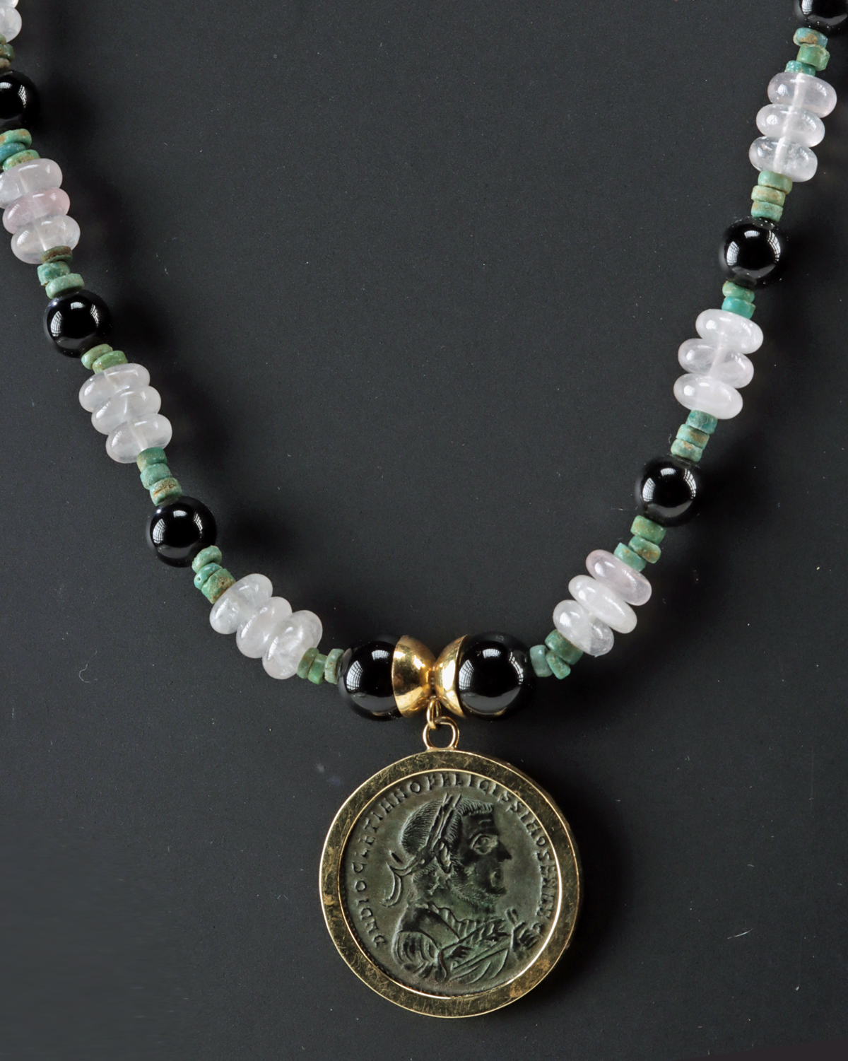 Lot 84, Auction 4/12/2026: Roman Diocletian Coin, Faience & Quartz Bead Necklace