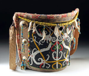 Lot 117a, Auction 4/12/2026: Borneo Dayak Beaded Baby Carrier w/ Bear Teeth & Shells