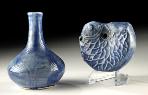 Lot 182, Auction 4/3/2026: Korean Joseon Blue-Glazed Fish Water Dropper & Vase