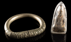 Lot 185a, Auction 4/20/2026: Chinese Brass Bangle Happiness Symbol & Buddha Amulet