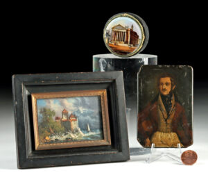 Lot 239, Auction 4/20/2026: Three 19th C. Victorian & Swiss Miniature Paintings