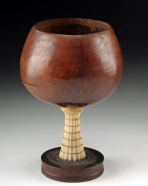 Lot 144a, Auction 4/12/2026: 19th C. Goblet Cup Coconut & Carved Elephant Ivory Stem