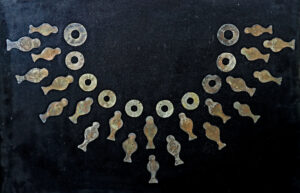 Lot 69a, Auction 4/12/2026: Rare Chimu Silver Necklace Ornaments, Framed Display