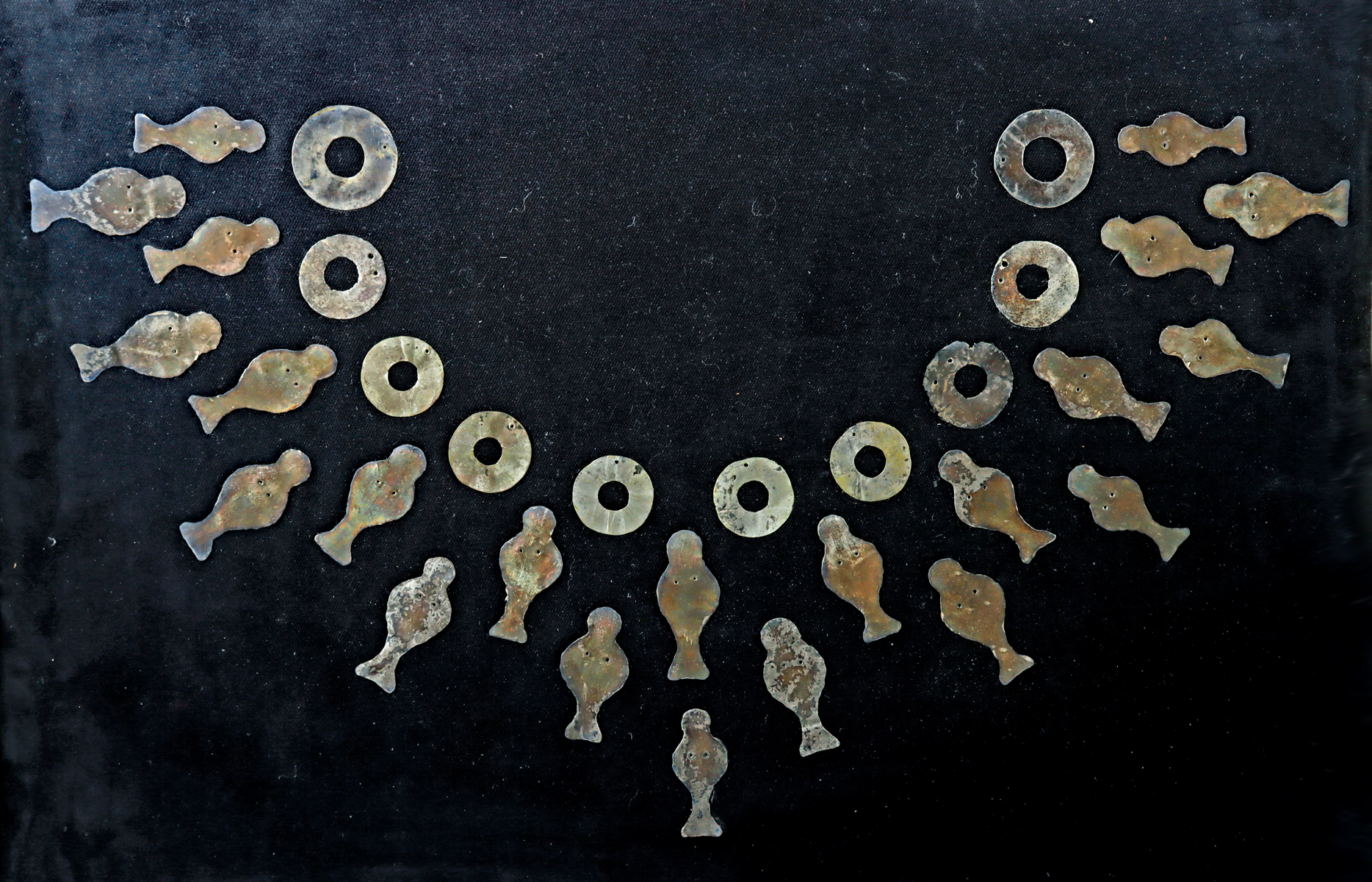 Lot 69a, Auction 4/12/2026: Rare Chimu Silver Necklace Ornaments, Framed Display